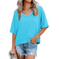 👕 LIMITED-TIME 50% OFF! ✨ Women's Half Sleeve V-Neck Top – Spliced Hem, Soft Fabric, Relaxed Fit 🌸