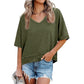 👕 LIMITED-TIME 50% OFF! ✨ Women's Half Sleeve V-Neck Top – Spliced Hem, Soft Fabric, Relaxed Fit 🌸
