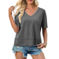 👕 LIMITED-TIME 50% OFF! ✨ Women's Half Sleeve V-Neck Top – Spliced Hem, Soft Fabric, Relaxed Fit 🌸