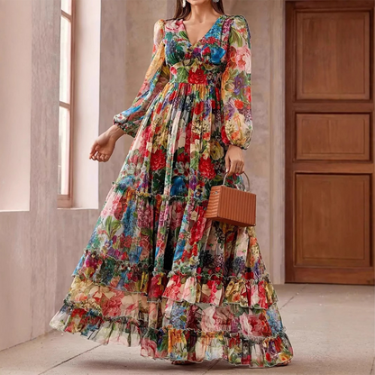 💎 -50% ON THE FLORAL LANTERN DRESS! 💎 V-Neck, Empire Waist & Tiered Skirt for Romantic Elegance ✨