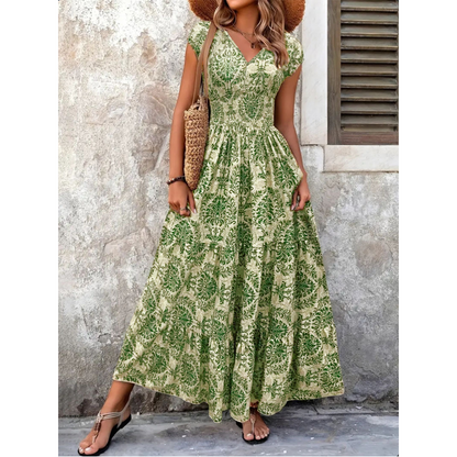 🦋 LIMITED-TIME 50% OFF! ✨ V-Neck Floral Maxi Dress – Smocked, Bohemian ✨