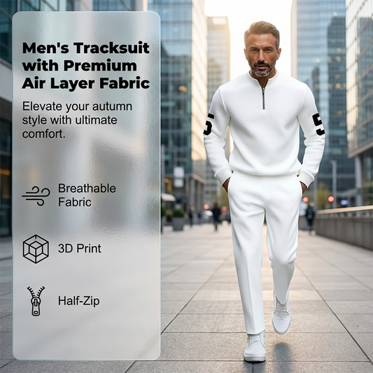 💎 -50% ON MEN'S HALF-ZIP TRACKSUIT! 💎 Slim Athletic Fit, 3D Print Details & Breathable 2-Piece Set