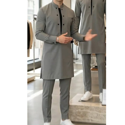 💎 -50% ON MEN'S MODERN MANDARIN COLLAR TUNIC & PANTS SET! 💎 Double-Breasted Accent, Premium Fabric & Coordinated Look ✨