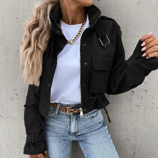 💎 FLASH SALE -50% on Stand Collar Snap Button Jacket! 💎 Adjustable Drawstring Hem & Practical Pockets for Modern Versatility✨