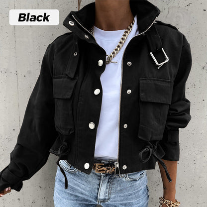 💎 FLASH SALE -50% on Stand Collar Snap Button Jacket! 💎 Adjustable Drawstring Hem & Practical Pockets for Modern Versatility✨