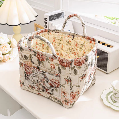 🌸 LIMITED-TIME 50% OFF! 🧺 Portable Floral Fabric Storage Basket – Vintage Design, Foldable & Large Capacity 🎀