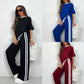 👕 LIMITED-TIME 50% OFF! 🍃 Women's Striped 2-Piece Set – Top & Wide-Leg Pants, Soft Fabric ✨