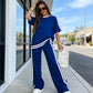 👕 LIMITED-TIME 50% OFF! 🍃 Women's Striped 2-Piece Set – Top & Wide-Leg Pants, Soft Fabric ✨