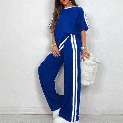 👕 LIMITED-TIME 50% OFF! 🍃 Women's Striped 2-Piece Set – Top & Wide-Leg Pants, Soft Fabric ✨