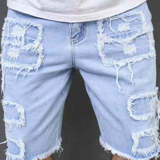 🩳 LIMITED-TIME 50% OFF! ✨ Men's Ripped Denim Shorts – Distressed, Light Blue, Waist 30-40 ✨