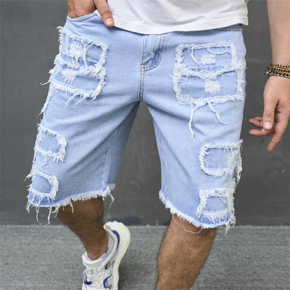 🩳 LIMITED-TIME 50% OFF! ✨ Men's Ripped Denim Shorts – Distressed, Light Blue, Waist 30-40 ✨