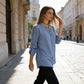 💎 FLASH SALE -50% on Women's V-Neck Striped Shirt! 💎 Sparkling Sequin Details & Versatile Fit for Day-to-Night Glamour✨