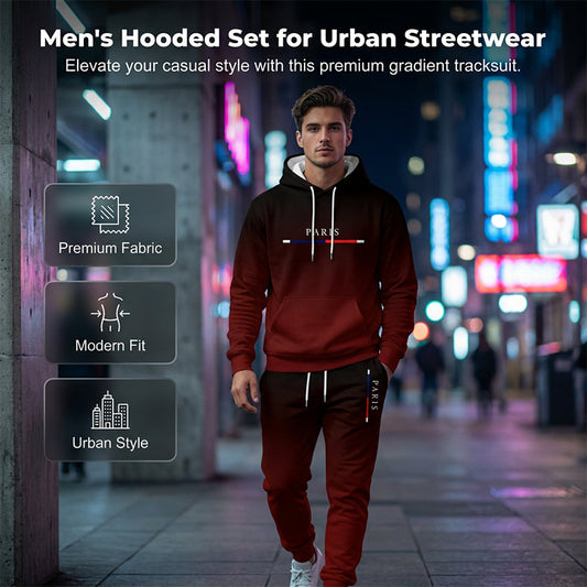 💎 FLASH SALE -50% on Men's Gradient Tracksuit Set! 💎 Complete Hoodie & Pants with Black-to-Red Fade for Gym & Street Style✨