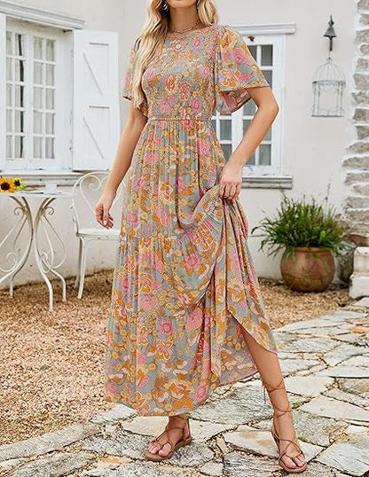 👗 LIMITED TIME: 50% OFF! 🌸 2026 Women's Floral Maxi Dress – Smocked Waist, Flutter Sleeves & Flowery Print ✨