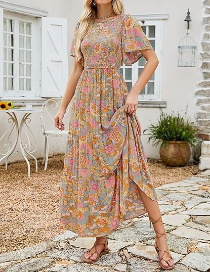 👗 LIMITED TIME: 50% OFF! 🌸 2026 Women's Floral Maxi Dress – Smocked Waist, Flutter Sleeves & Flowery Print ✨