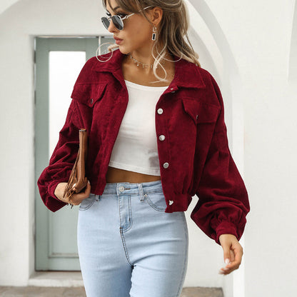 💎 FLASH SALE -50% on Women's Cropped Corduroy Jacket! 💎 Retro Style with Dramatic Balloon Sleeves for a Bold Fashion Statement✨