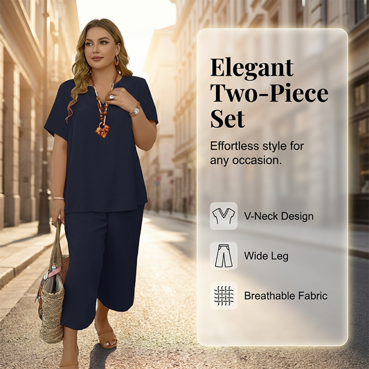 💎 -50% ON WOMEN'S CASUAL SHORT SLEEVE TOP & WIDE LEG PANTS SET! 💎 Relaxed Fit, Breathable Fabric & V-Neck Design ✨