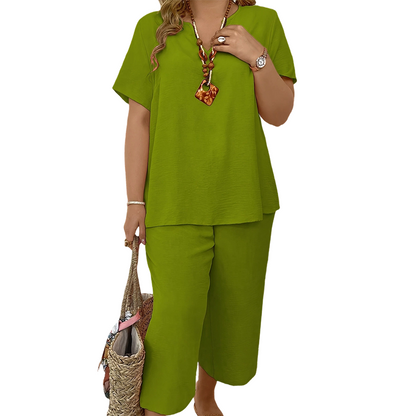 💎 -50% ON WOMEN'S CASUAL SHORT SLEEVE TOP & WIDE LEG PANTS SET! 💎 Relaxed Fit, Breathable Fabric & V-Neck Design ✨