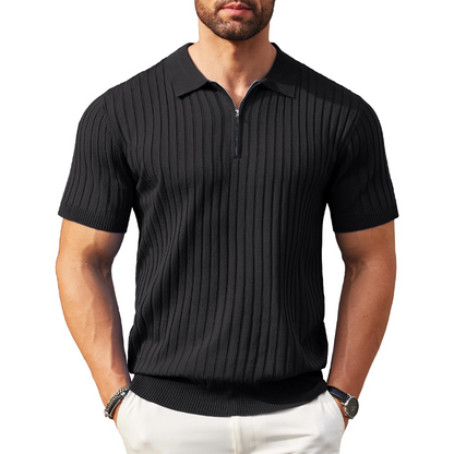 👕 LIMITED-TIME 50% OFF! ⚡ Men’s Ribbed Zip-Up Shirt – Muscle Fit, Stretch Knit, Modern Collar 🆒