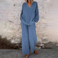👕 LIMITED-TIME 50% OFF! ✨ Casual V-Neck & Pants Set – Solid Color, Wide-Leg, Coordinated 🍁