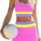 💎 -50% ON COLOR BLOCK PATCHWORK SPORTY 3-PIECE BIKINI SET! 💎 Bold Contrast, Mid-High Waist & Stretchy Nylon ✨