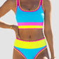 💎 -50% ON COLOR BLOCK PATCHWORK SPORTY 3-PIECE BIKINI SET! 💎 Bold Contrast, Mid-High Waist & Stretchy Nylon ✨