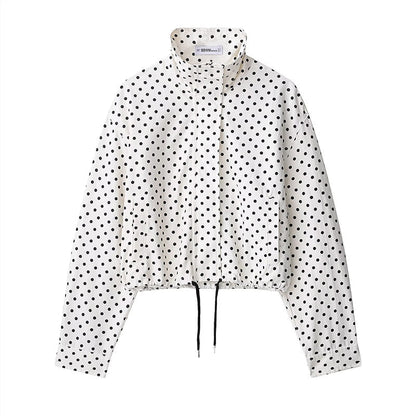 🧥 LIMITED-TIME 50% OFF! ✨ Women's Polka Dot Jacket – Cropped, Stand Collar, Lightweight, Drawstring