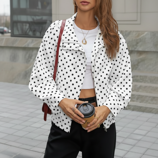 🧥 LIMITED-TIME 50% OFF! ✨ Women's Polka Dot Jacket – Cropped, Stand Collar, Lightweight, Drawstring