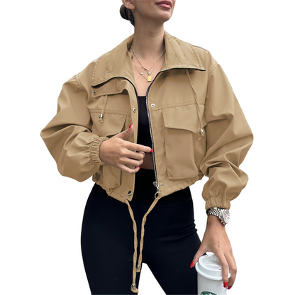 🧥 LIMITED-TIME 50% OFF! ✨ Women's Cropped Jacket – Casual, Lightweight, Elastic Cuffs, Stand Collar ✨