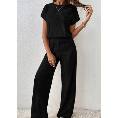 👕 LIMITED-TIME 50% OFF! ✨ Women's Ribbed Knit Top & Wide-Leg Pants Set – Drop Shoulder, Soft Fabric, Two-Piece 🍂