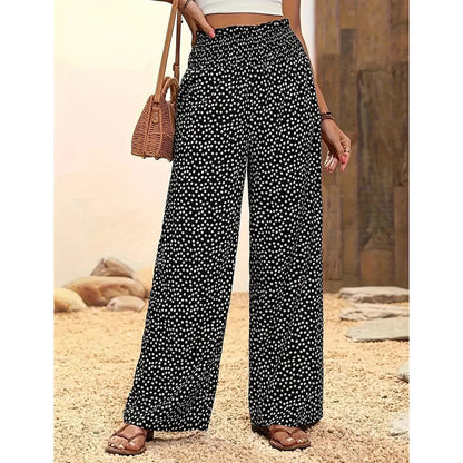 👖 LIMITED-TIME 50% OFF! 💃 Smocked High Waist Wide Leg Pants – Flow, Chic Print, Pull-On Style 🌼