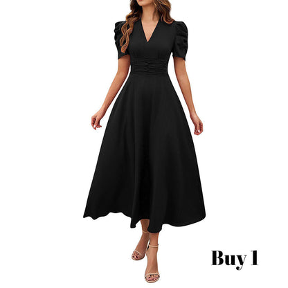 👗 2026 Sale — Over 39 400 Sold!💐 Elegant V‑Neck High Waist Dress with Puff Sleeve