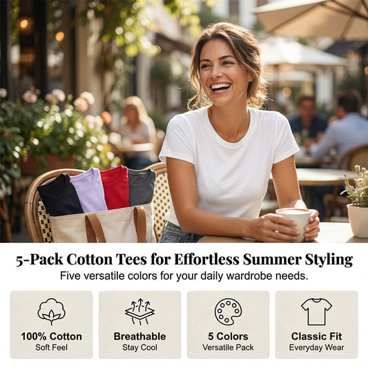 👕⏰ 60% OFF LIMITED TIME! 5-Pack Solid Color Cotton T-Shirts – Premium Basics, Comfort Fit & Wardrobe Essentials 🧺