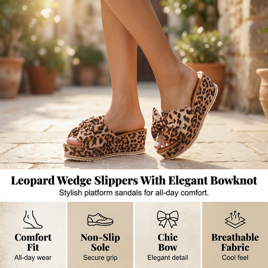 🐆 LIMITED-TIME 50% OFF! 👡 Women's Leopard Print Platform Sandals – Bow Detail, Ergonomic Wedge, Slip-Resistant ✨