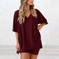 🛋️ LIMITED-TIME 50% OFF! 👕 Women's Lounge V-Neck Top & Shorts Set – Oversized, Drapey, Two-Piece 🍂