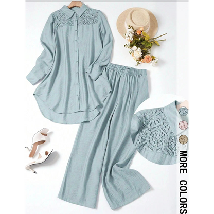 🥳2026 HOT SALE🥳💞50K+ SOLD!💥50% OFF! 🔥Lace Patchwork Shirt & Pants 2-Piece Set