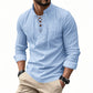 👔 LIMITED-TIME 50% OFF! ✨ Men's Casual Solid Color Shirt – Stand Collar, Lace-Up Detail, Breathable Cotton 🍂