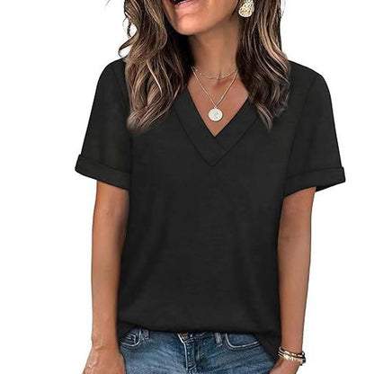 ✨ LIMITED-TIME 50% OFF! ✨ Women's V-Neck T-Shirt – Soft, Rolled Cuffs, Classic ✨