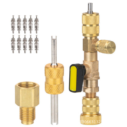 🔧⏰50% OFF NOW! AC Valve Core Removal Tool – Dual SAE Ports, Solid Brass Build, Includes 10 Extra Cores ❄️🔩
