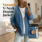 🧥 LIMITED TIME 50% OFF! ✨ Women's V-Neck Denim Jacket – Collarless Button Front, Breathable & Relaxed Fit 💙
