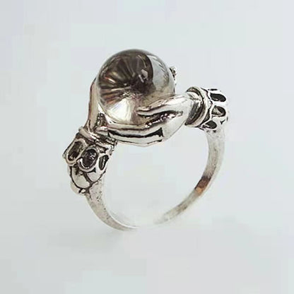 🖤 60% OFF NOW! Gothic Crystal Ball Hand Ring – Adjustable, Antique Silver Plated, Mystical Orb & Durable Copper ✨🔮