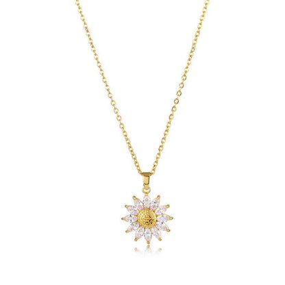 🌻 LIMITED-TIME 50% OFF! ✨ Sunflower Pendant Necklace for Women – Cubic Zirconia, Gold-Tone, Lightweight 💛