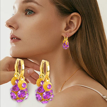 🥳2026 HOT SALE🥳Vintage Gold-Plated Hoop Earrings with Purple Crystal Sphere