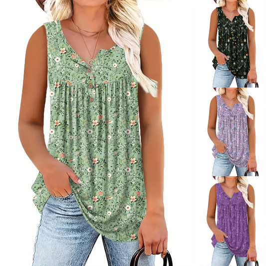 🌸 LIMITED-TIME 50% OFF! 👚 Women's Printed Button Sleeveless Top – Vibrant Colors, Lightweight & Breezy 🦋