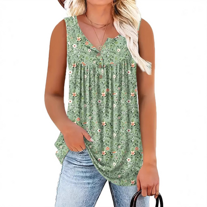🌸 LIMITED-TIME 50% OFF! 👚 Women's Printed Button Sleeveless Top – Vibrant Colors, Lightweight & Breezy 🦋