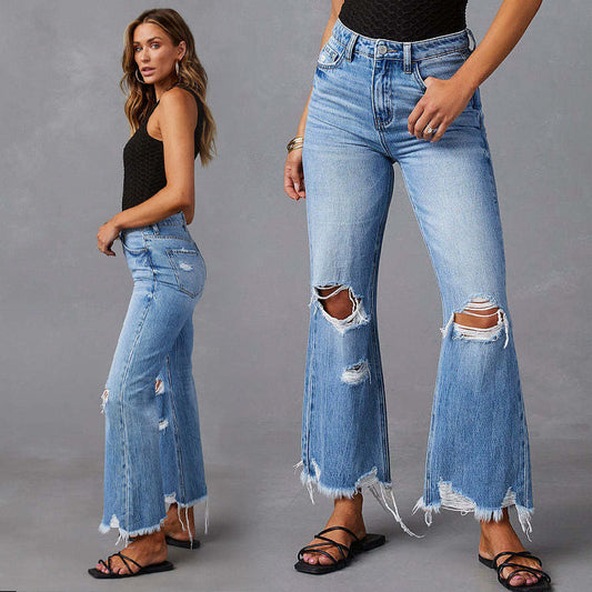 👖 LIMITED TIME: 50% OFF! 🔥 High-Waisted Ripped Flare Jeans – Cropped, Stretch & Vintage Chic ✨