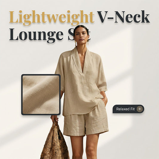 🩳 LIMITED-TIME 50% OFF! ✨ Women's V-Neck Top & Shorts Set – Casual, Loose Fit, 2-Piece 🌿