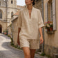 🩳 LIMITED-TIME 50% OFF! ✨ Women's V-Neck Top & Shorts Set – Casual, Loose Fit, 2-Piece 🌿