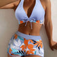 🌴 LIMITED-TIME 50% OFF! 💥 Leaf Print Halter V-Neck Two-Piece Swimsuit – Tropical Style, Flattering Fit, Quick-Dry ✨