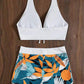 🌴 LIMITED-TIME 50% OFF! 💥 Leaf Print Halter V-Neck Two-Piece Swimsuit – Tropical Style, Flattering Fit, Quick-Dry ✨
